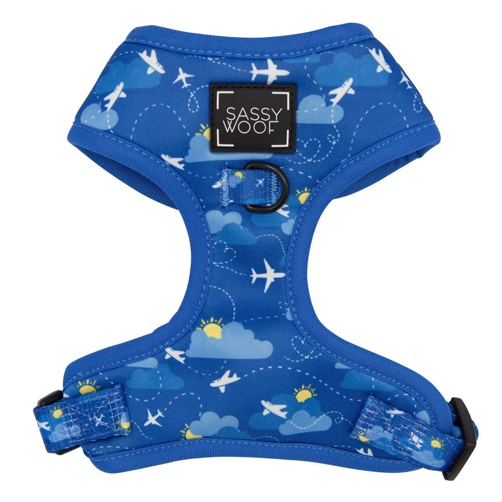 Sassy Woof Adjustable Comfort Dog Harness Blue Airplane Travel Size XL